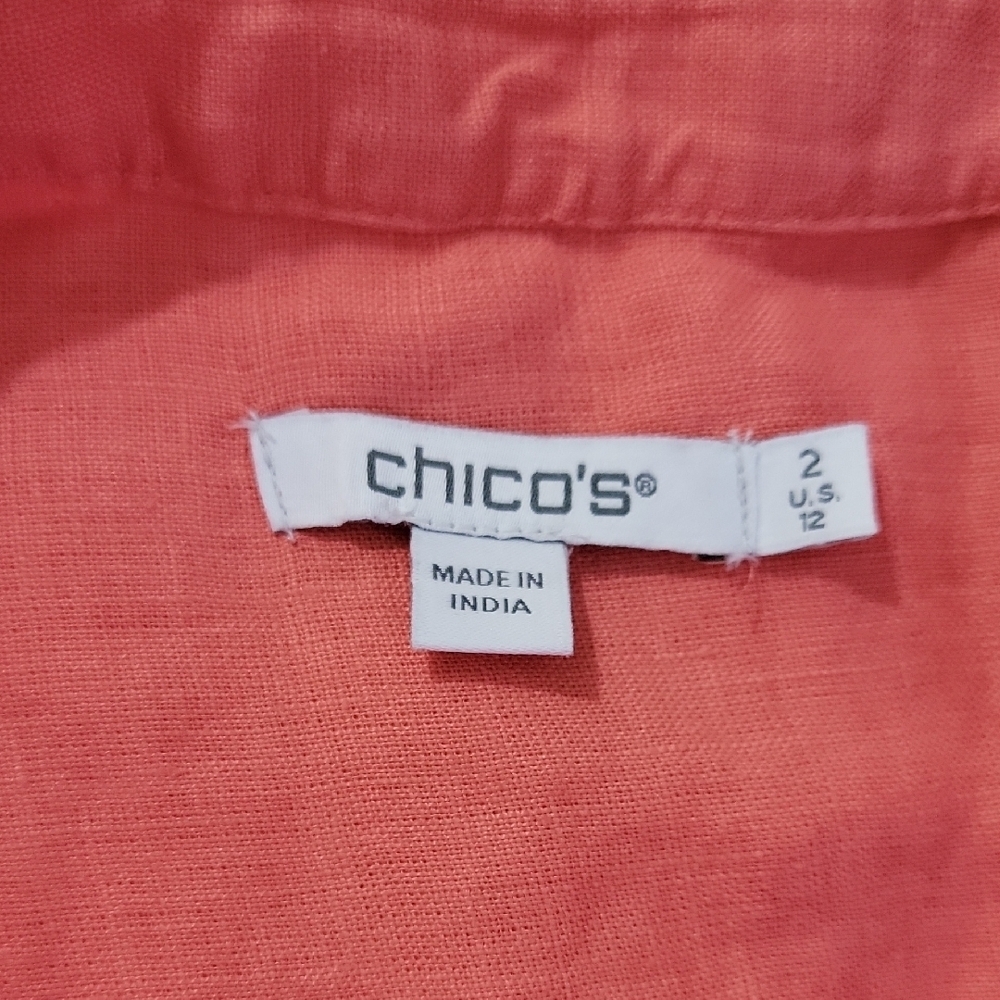 Choco's Orange Pink 100% linen blouse with embroidered details Size 2/12 - Picture 4 of 8